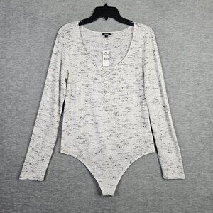 Express Long Sleeve Light Gray Knit Long Sleeve Bodysuit Size L NEW